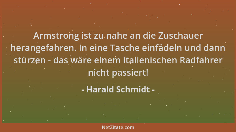 Harald Schmidt - Armstrong ist zu nahe an die Zuschauer herangefahren. In eine Tasche einfädeln und dann stürzen - das wäre...