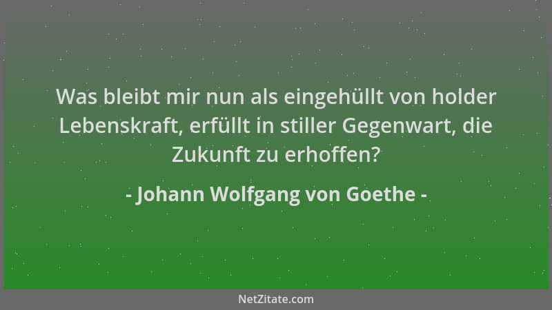 Johann Wolfgang von Goethe - Was bleibt mir nun als eingehüllt von holder Lebenskraft, erfüllt in stiller Gegenwart, die Zu...