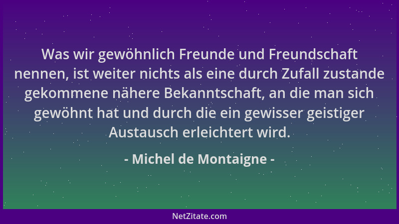 Michel de Montaigne - Was wir gewöhnlich Freunde und Freundschaft nennen, ist weiter nichts als eine durch Zufall zustande...