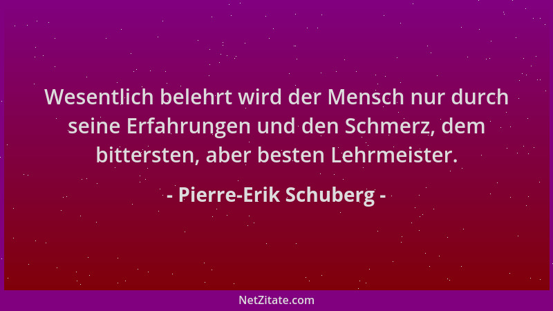 Pierre-Erik Schuberg - Wesentlich belehrt wird der Mensch nur durch seine Erfahrungen und den Schmerz, dem bittersten, aber...