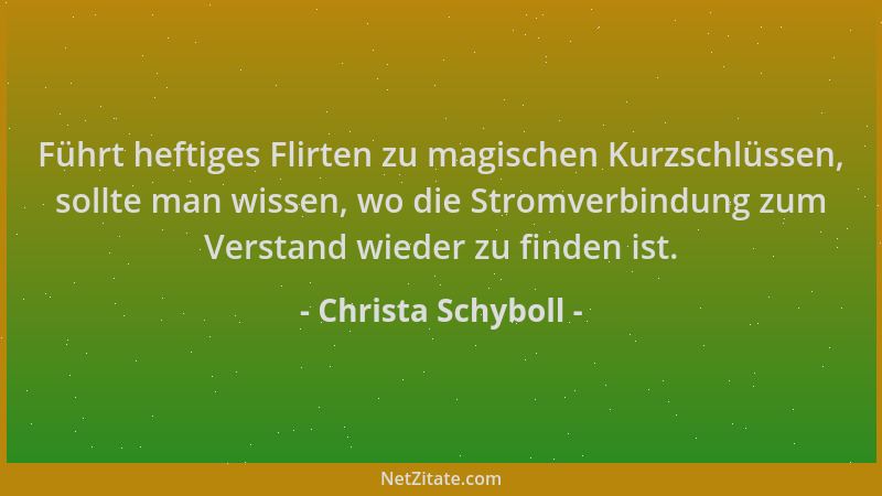 Christa Schyboll - Führt heftiges Flirten zu magischen Kurzschlüssen, sollte man wissen, wo die Stromverbindung zum Verstan...