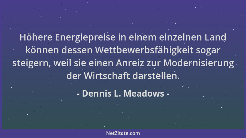 Dennis L. Meadows - Höhere Energiepreise in einem einzelnen Land können dessen Wettbewerbsfähigkeit sogar steigern, weil si...