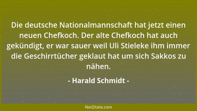 Harald Schmidt - Die deutsche Nationalmannschaft hat jetzt einen neuen Chefkoch. Der alte Chefkoch hat auch gekündigt, er w...