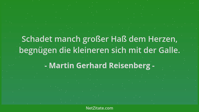 Martin Gerhard Reisenberg - Schadet manch großer Haß dem Herzen, begnügen die kleineren sich mit der Galle....