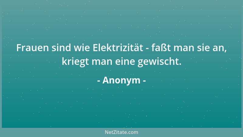 Anonym - Frauen sind wie Elektrizität - faßt man sie an, kriegt man eine gewischt....