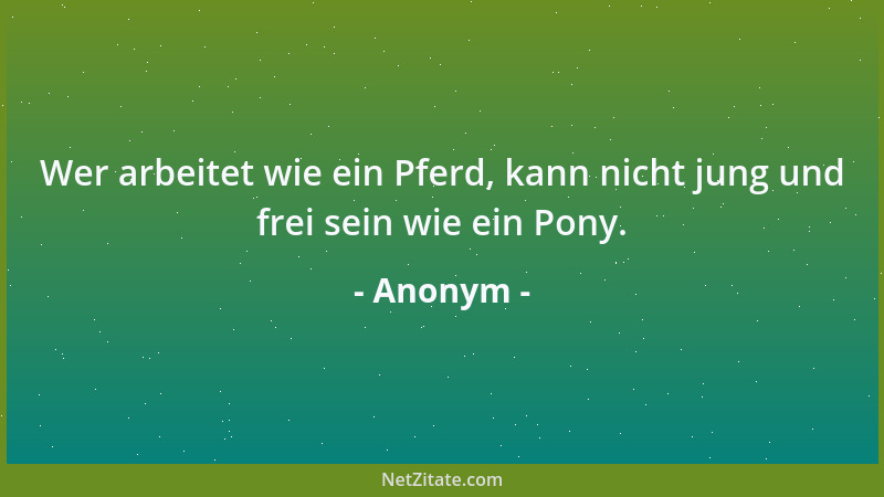 Anonym - Wer arbeitet wie ein Pferd, kann nicht jung und frei sein wie ein Pony....