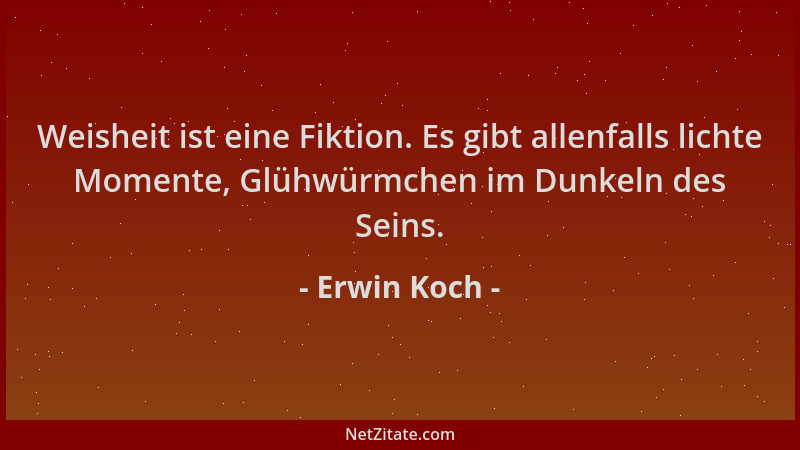 Erwin Koch - Weisheit ist eine Fiktion. Es gibt allenfalls lichte Momente, Glühwürmchen im Dunkeln des Seins....