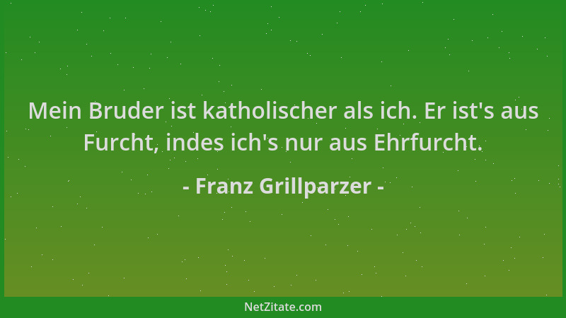 Franz Grillparzer - Mein Bruder ist katholischer als ich. Er ist 's aus Furcht, indes ich 's nur aus Ehrfurcht....