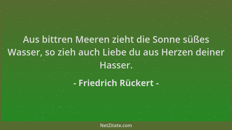Friedrich Rückert - Aus bittren Meeren zieht die Sonne süßes Wasser, so zieh auch Liebe du aus Herzen deiner Hasser....
