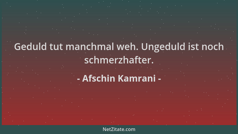 Afschin Kamrani - Geduld tut manchmal weh. Ungeduld ist noch schmerzhafter....