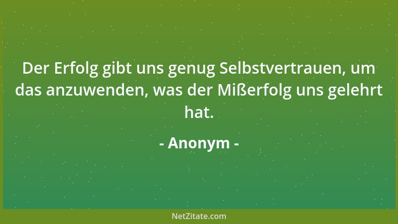 Anonym - Der Erfolg gibt uns genug Selbstvertrauen, um das anzuwenden, was der Mißerfolg uns gelehrt hat....