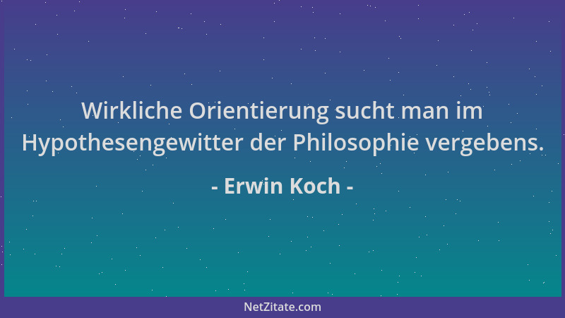 Erwin Koch - Wirkliche Orientierung sucht man im Hypothesengewitter der Philosophie vergebens....