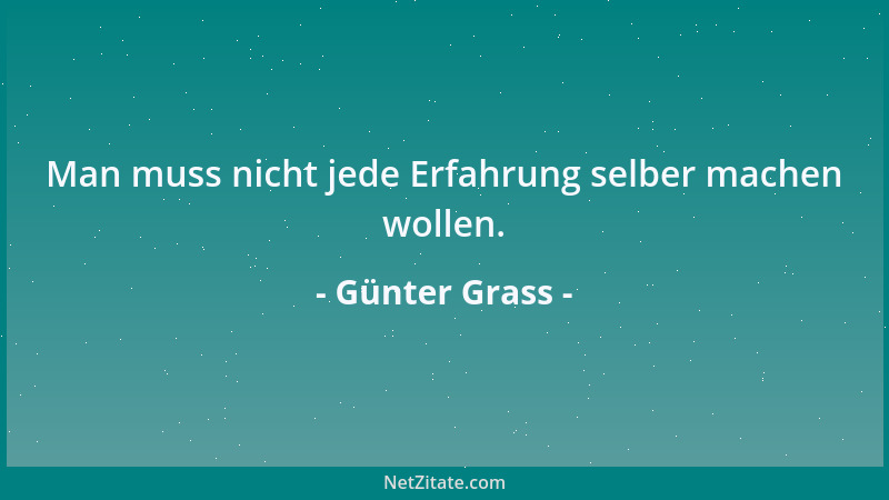 Günter Grass - Man muss nicht jede Erfahrung selber machen wollen....