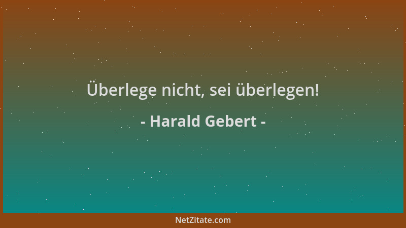 Harald Gebert - Überlege nicht, sei überlegen!...