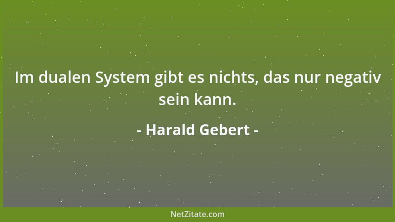 Harald Gebert - Im dualen System gibt es nichts, das nur negativ sein kann....