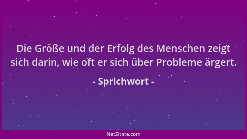 Sprichwort - Die Größe und der Erfolg des Menschen zeigt sich darin, wie oft er sich über Probleme ärgert....