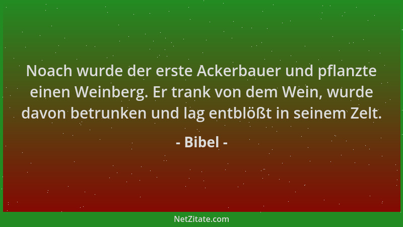 Bibel - Noach wurde der erste Ackerbauer und pflanzte einen Weinberg. Er trank von dem Wein, wurde davon betrunken und lag...