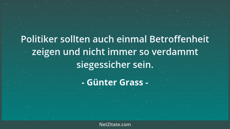 Günter Grass - Politiker sollten auch einmal Betroffenheit zeigen und nicht immer so verdammt siegessicher sein....