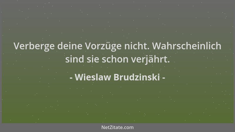 Wieslaw Brudzinski - Verberge deine Vorzüge nicht. Wahrscheinlich sind sie schon verjährt....