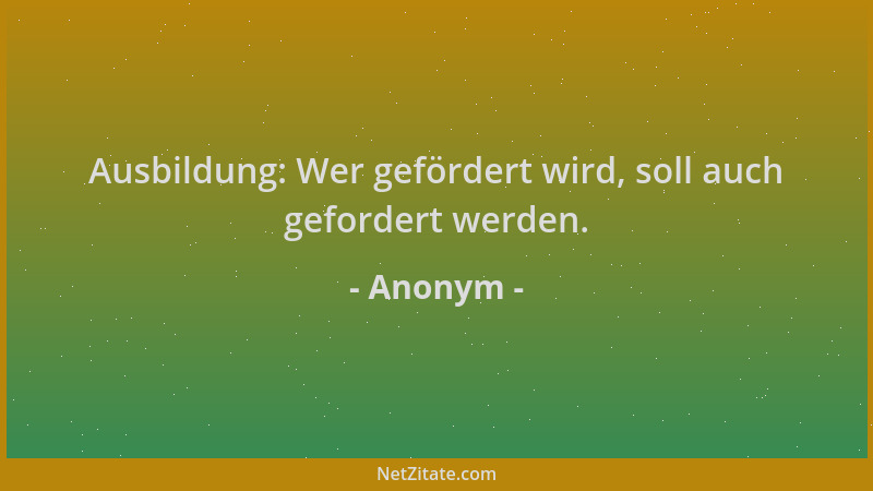Anonym - Ausbildung: Wer gefördert wird, soll auch gefordert werden....