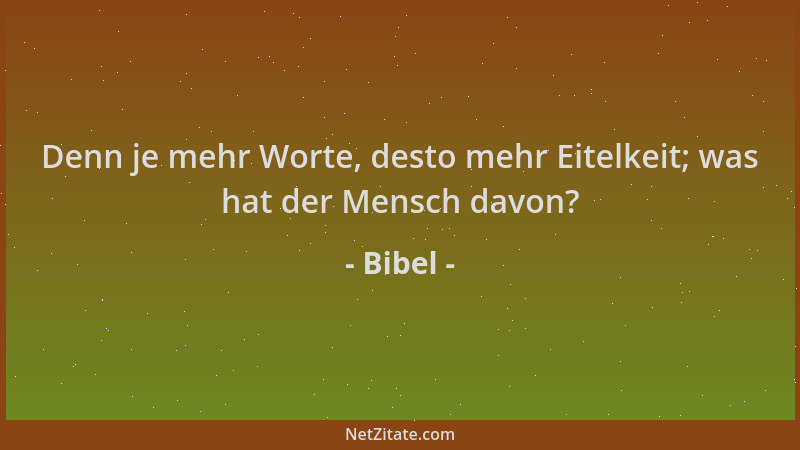 Bibel - Denn je mehr Worte, desto mehr Eitelkeit; was hat der Mensch davon?...