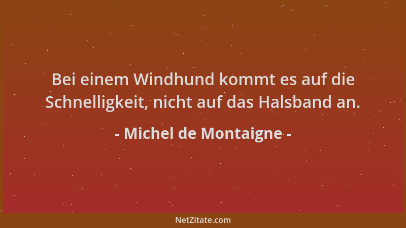 Michel de Montaigne - Bei einem Windhund kommt es auf die Schnelligkeit, nicht auf das Halsband an....