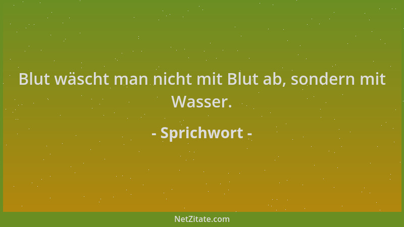 Sprichwort - Blut wäscht man nicht mit Blut ab, sondern mit Wasser....