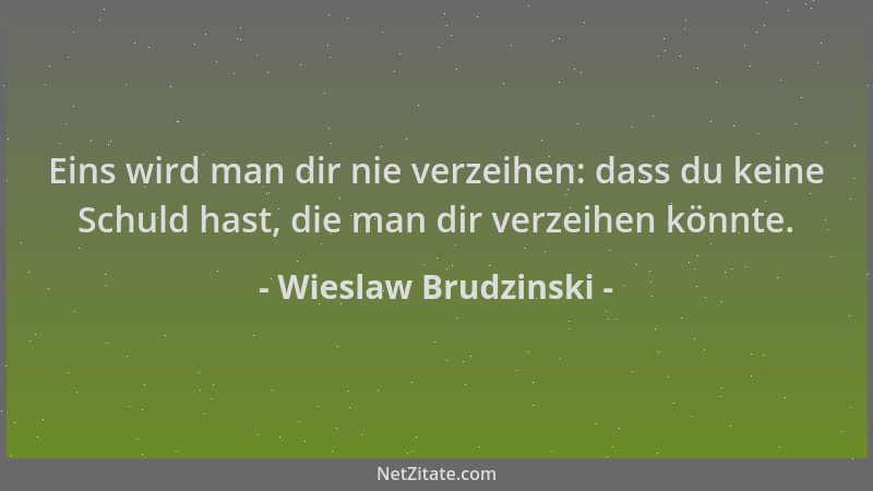 Wieslaw Brudzinski - Eins wird man dir nie verzeihen: dass du keine Schuld hast, die man dir verzeihen könnte....