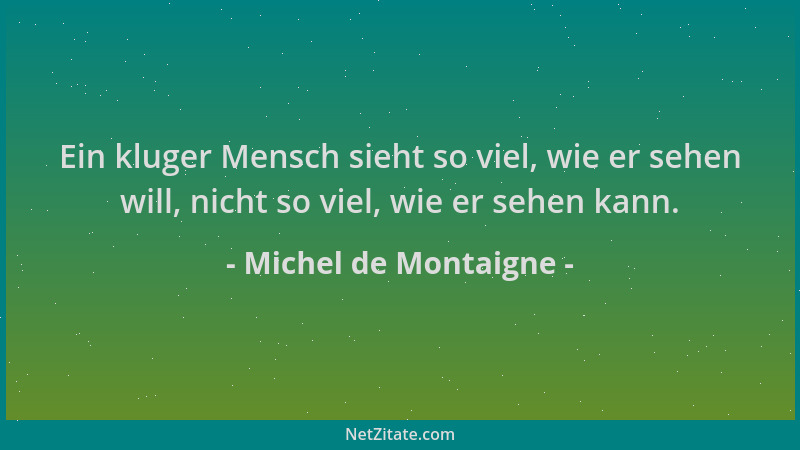 Michel de Montaigne - Ein kluger Mensch sieht so viel, wie er sehen will, nicht so viel, wie er sehen kann....
