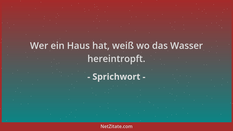 Sprichwort - Wer ein Haus hat, weiß wo das Wasser hereintropft....