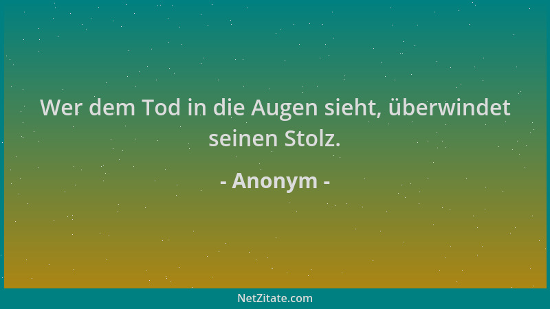Anonym - Wer dem Tod in die Augen sieht, überwindet seinen Stolz....
