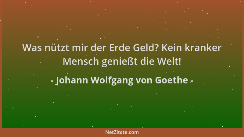Johann Wolfgang von Goethe - Was nützt mir der Erde Geld? Kein kranker Mensch genießt die Welt!...