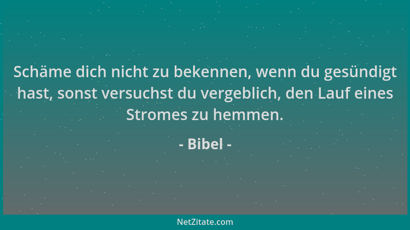 Bibel - Schäme dich nicht zu bekennen, wenn du gesündigt hast, sonst versuchst du vergeblich, den Lauf eines Stromes zu hem...