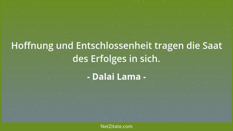 Dalai Lama - Hoffnung und Entschlossenheit tragen die Saat des Erfolges in sich....