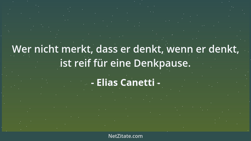 Elias Canetti - Wer nicht merkt, dass er denkt, wenn er denkt, ist reif für eine Denkpause....