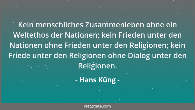 Hans Küng - Kein menschliches Zusammenleben ohne ein Weltethos der Nationen; kein Frieden unter den Nationen ohne Frieden u...