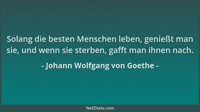Johann Wolfgang von Goethe - Solang die besten Menschen leben, genießt man sie, und wenn sie sterben, gafft man ihnen nach....
