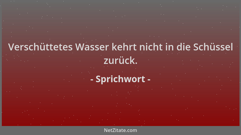 Sprichwort - Verschüttetes Wasser kehrt nicht in die Schüssel zurück....