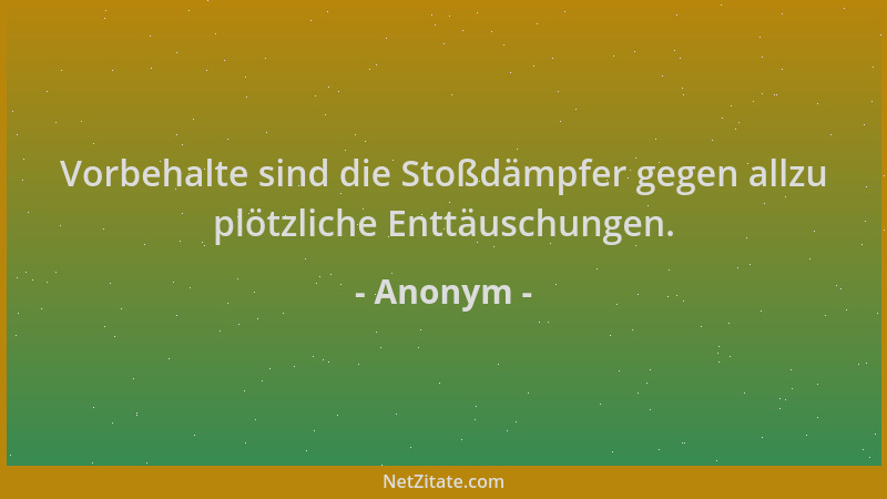 Anonym - Vorbehalte sind die Stoßdämpfer gegen allzu plötzliche Enttäuschungen....