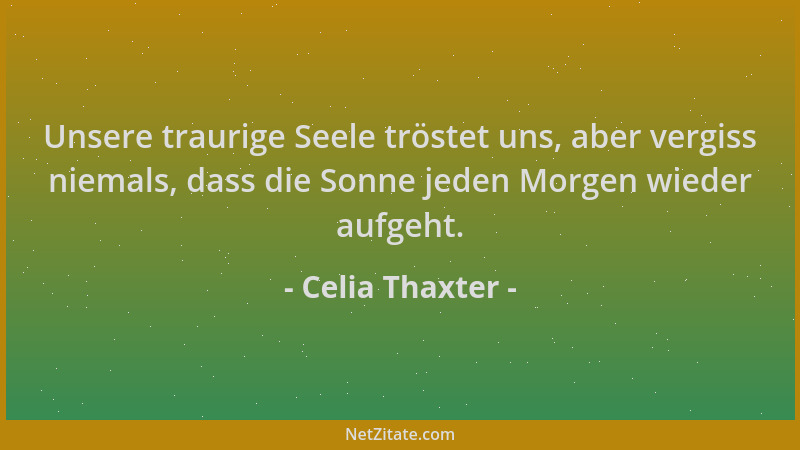 Celia Thaxter - Unsere traurige Seele tröstet uns, aber vergiss niemals, dass die Sonne jeden Morgen wieder aufgeht....