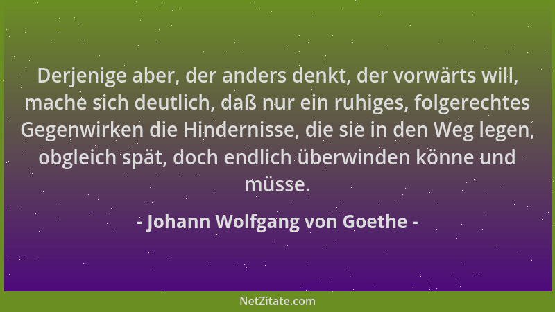 Johann Wolfgang von Goethe - Derjenige aber, der anders denkt, der vorwärts will, mache sich deutlich, daß nur ein ruhiges,...