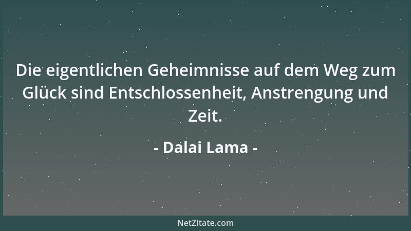Dalai Lama - Die eigentlichen Geheimnisse auf dem Weg zum Glück sind Entschlossenheit, Anstrengung und Zeit....
