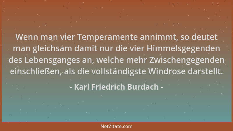 Karl Friedrich Burdach - Wenn man vier Temperamente annimmt, so deutet man gleichsam damit nur die vier Himmelsgegenden des...