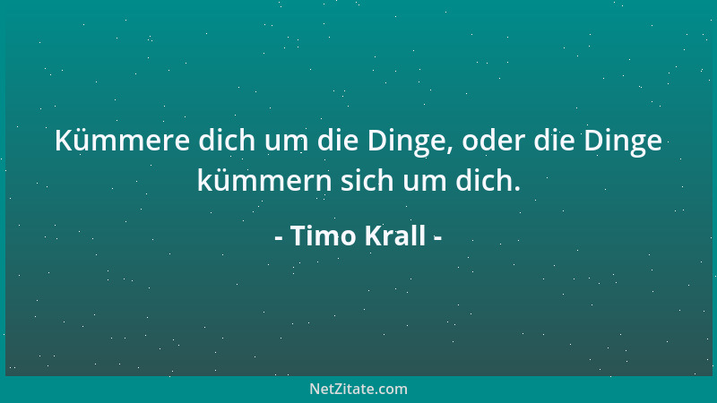 Timo Krall - Kümmere dich um die Dinge, oder die Dinge kümmern sich um dich....