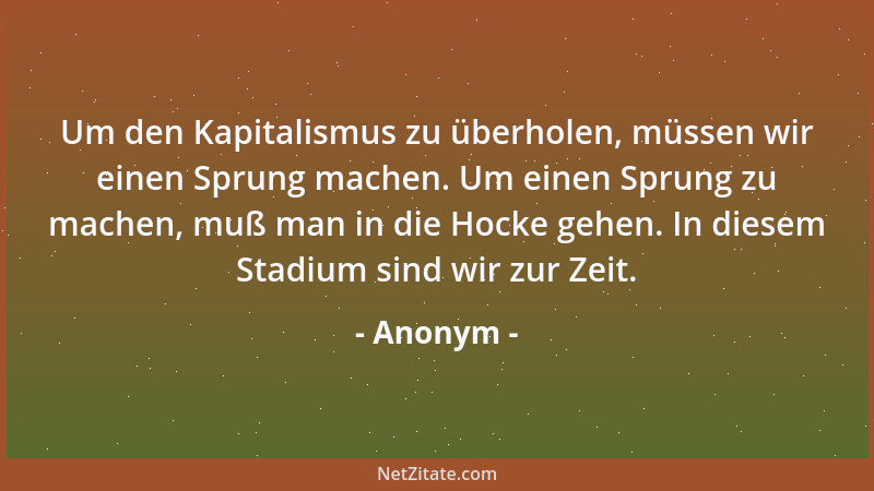 Anonym - Um den Kapitalismus zu überholen, müssen wir einen Sprung machen. Um einen Sprung zu machen, muß man in die Hocke...