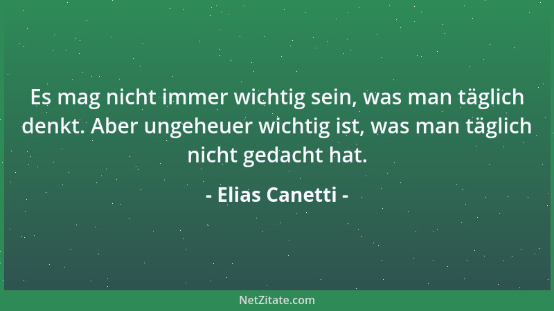 Elias Canetti - Es mag nicht immer wichtig sein, was man täglich denkt. Aber ungeheuer wichtig ist, was man täglich nicht g...