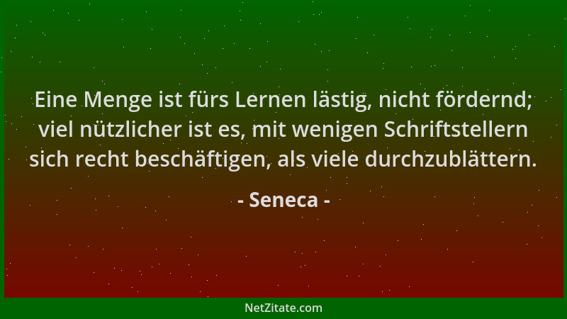 Seneca - Eine Menge ist fürs Lernen lästig, nicht fördernd; viel nützlicher ist es, mit wenigen Schriftstellern sich recht...