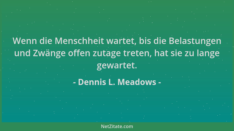 Dennis L. Meadows - Wenn die Menschheit wartet, bis die Belastungen und Zwänge offen zutage treten, hat sie zu lange gewart...