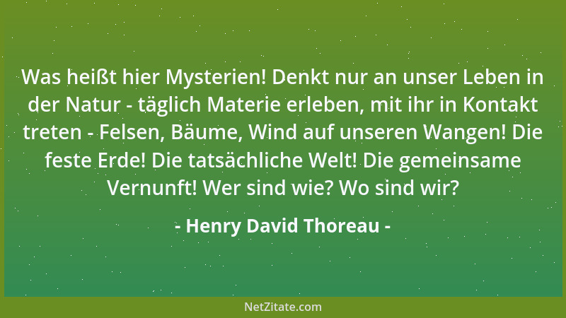 Henry David Thoreau - Was heißt hier Mysterien! Denkt nur an unser Leben in der Natur - täglich Materie erleben, mit ihr in...