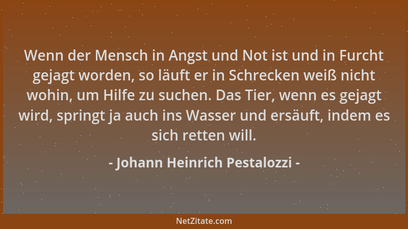Johann Heinrich Pestalozzi - Wenn der Mensch in Angst und Not ist und in Furcht gejagt worden, so läuft er in Schrecken wei...